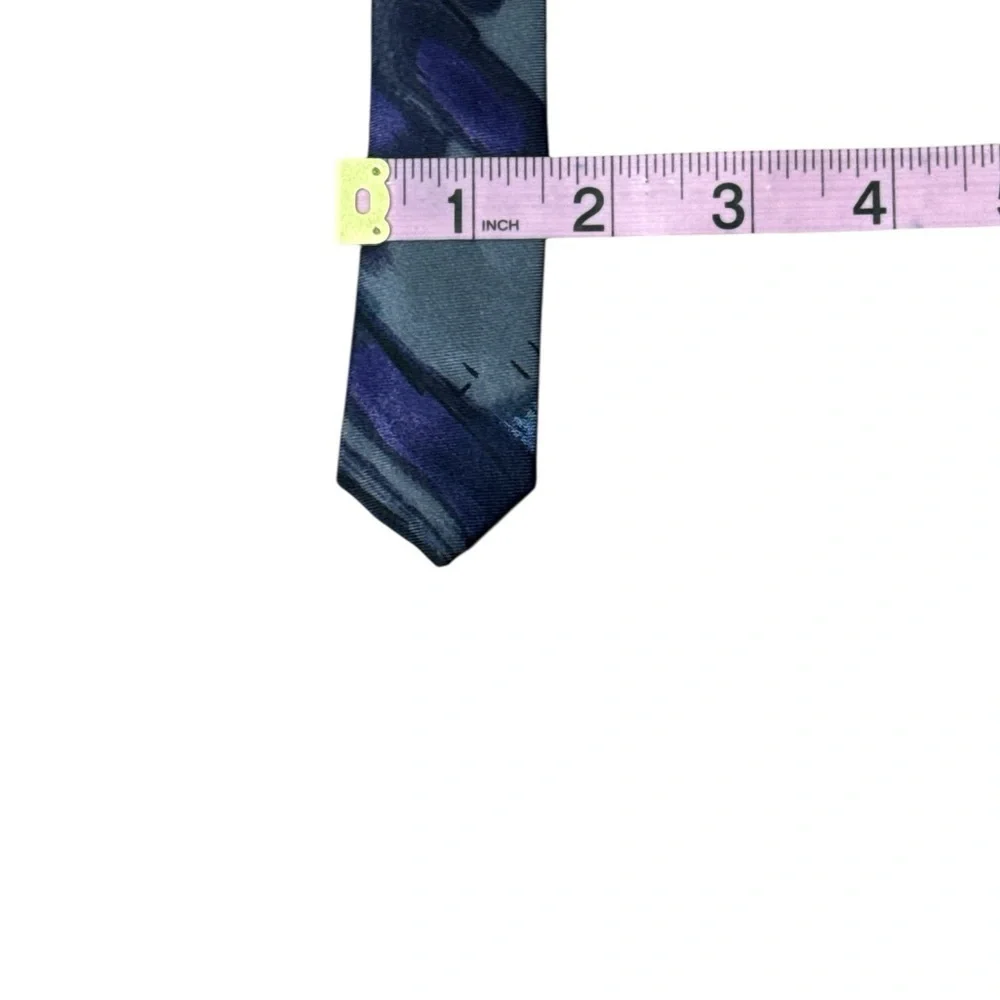 Monsieur Givenchy Vintage Blue Gray Geometric Silk Tie Made in USA